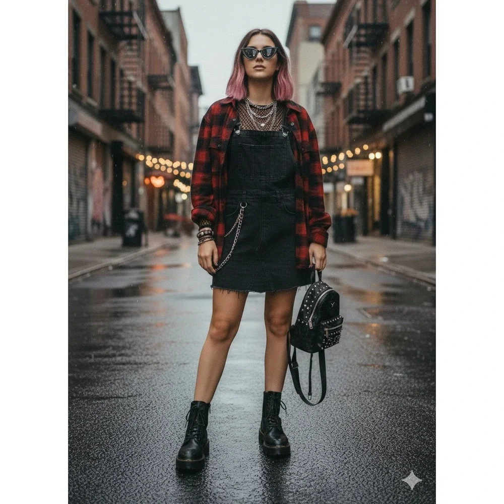 OVERALL SKIRT Girls Size 14-16 black denim w/ adjustable straps‎ preppy/grunge